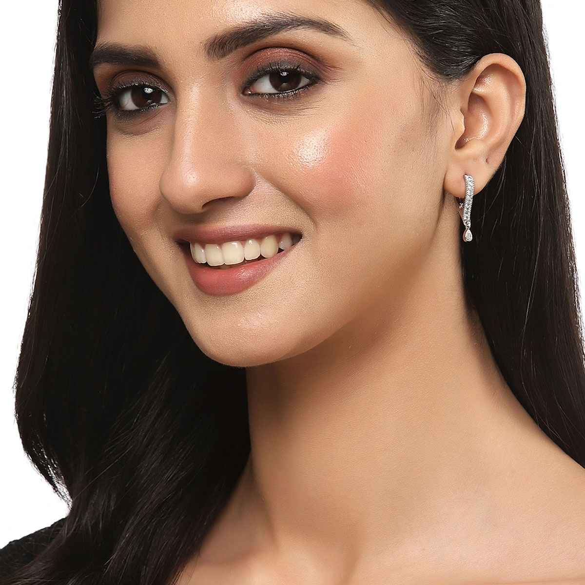 Zeneme Pack Of 6 Rhodium-Plated Teardrop Shaped Drop Earrings For Women & Girls