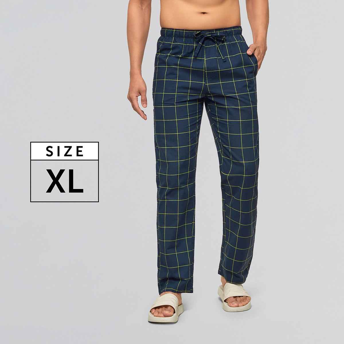XYXX Checkmate 100% super combed cotton Checks Pyjama Relaxed Fit | 2 Side pockets | Navy- XL