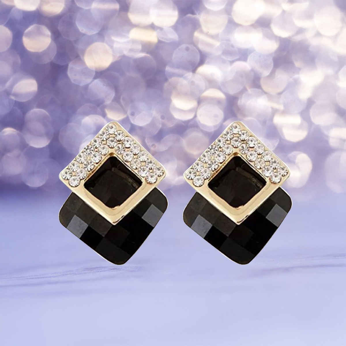 Youbella Fashion Jewellery Crystal Stud Earrings For Girls And Women (Black)(Ybear - 32073)