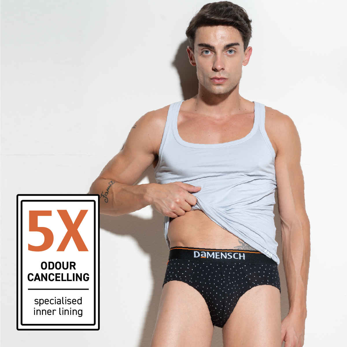 DaMENSCH Men's Brief | Printed Basic, Deo Cotton | Black Space Dot and Navy Pixels - 2XL