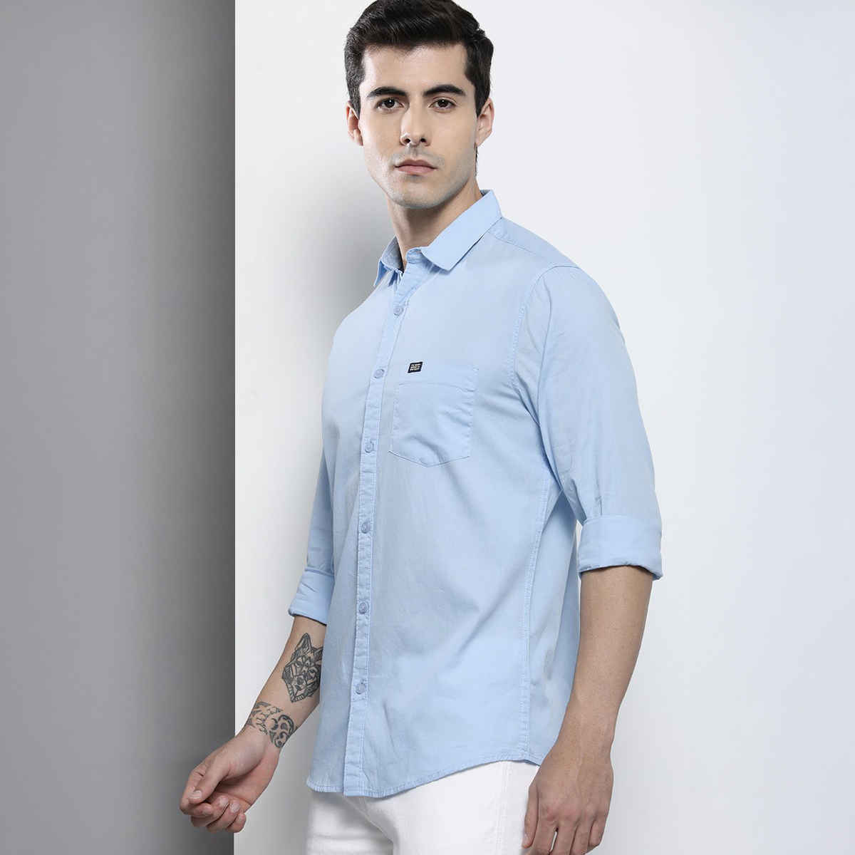 The Indian Garage Co Men's Slim Fit Solid Casual Shirt | Blue - XL