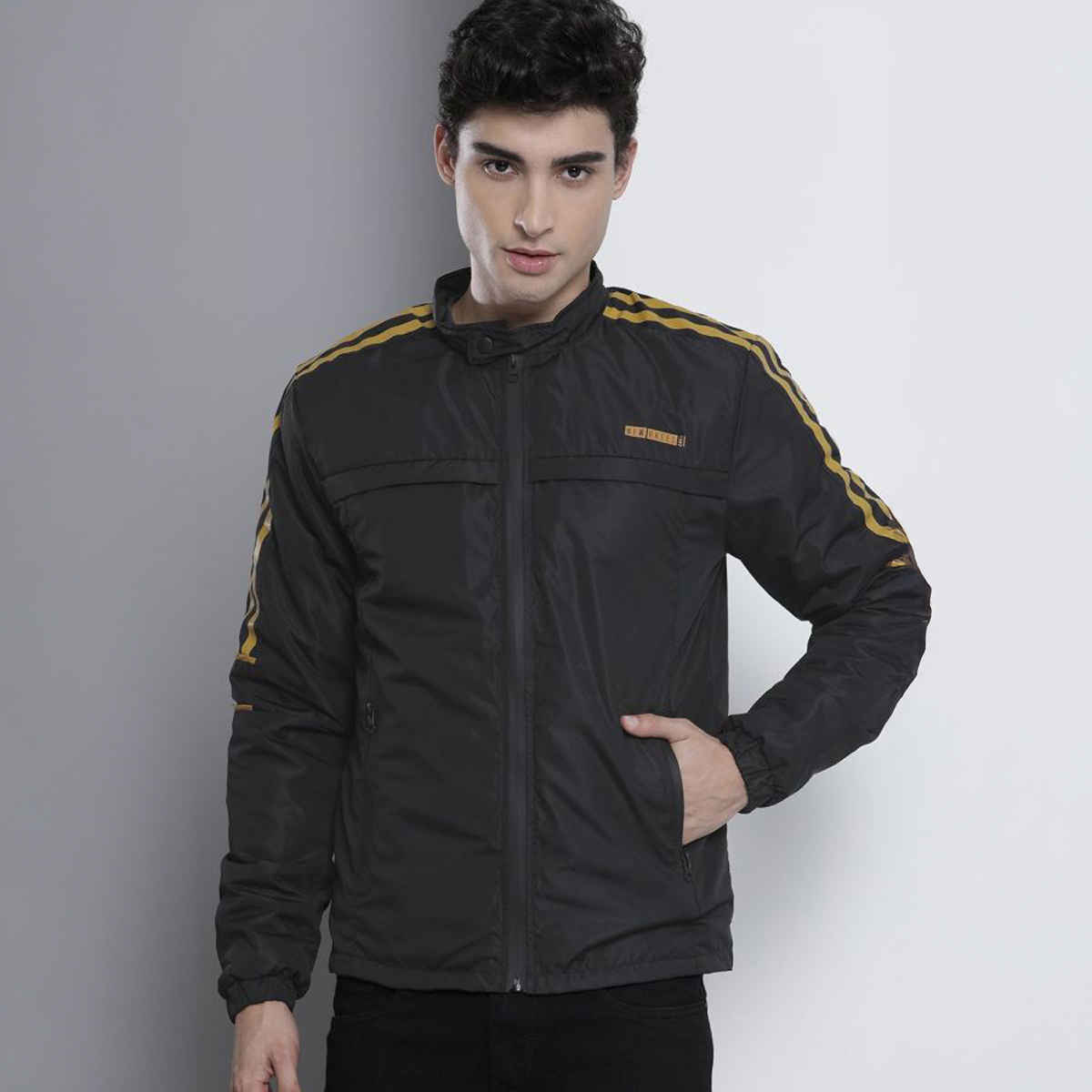 The Indian Garage Co Men's Slim Printed Jacket | Black - XL