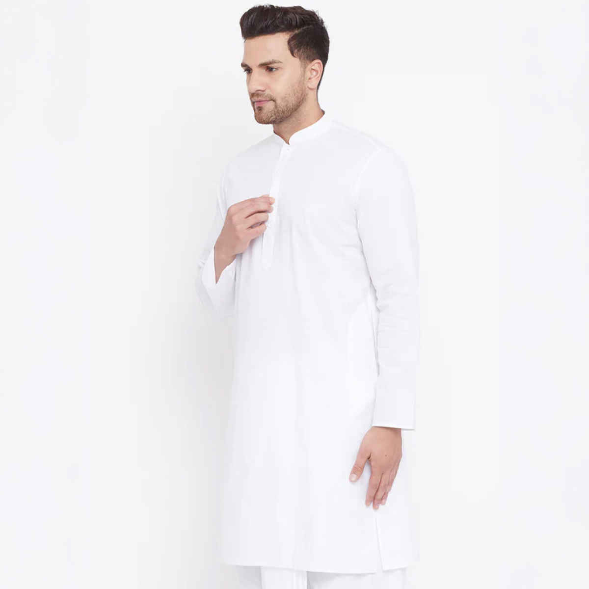 Vastramay Men's Cotton Kurta | White - L