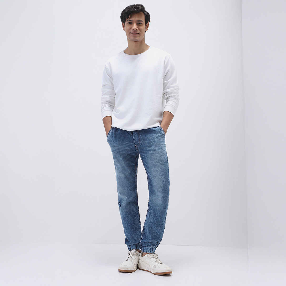 Urbano Fashion Men's Jogger Jeans Slim Fit Stretch Washed | Blue | 36