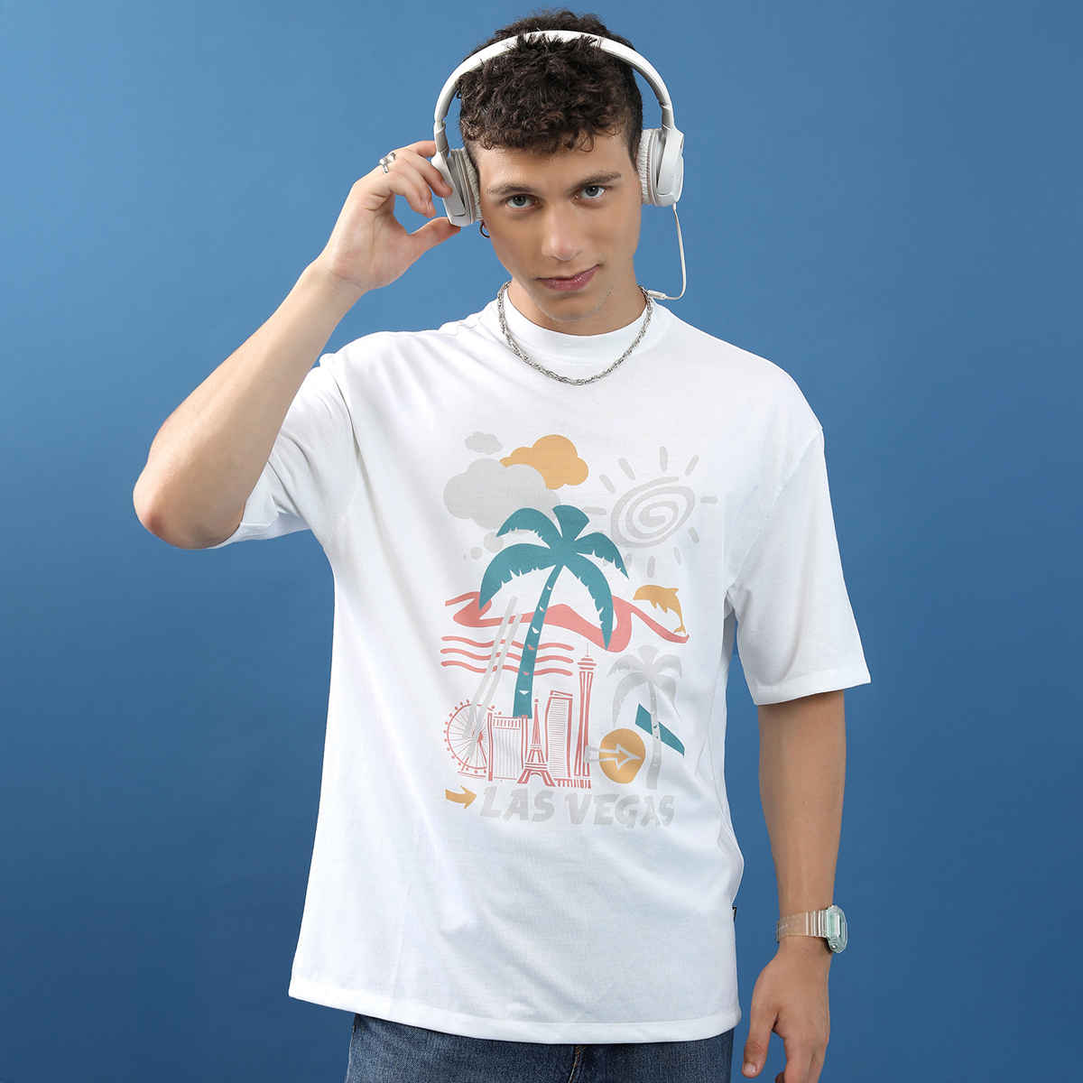 Highlander Unisex Graphic Printed Drop-Shoulder Sleeves Oversized T-Shirt | White - XL