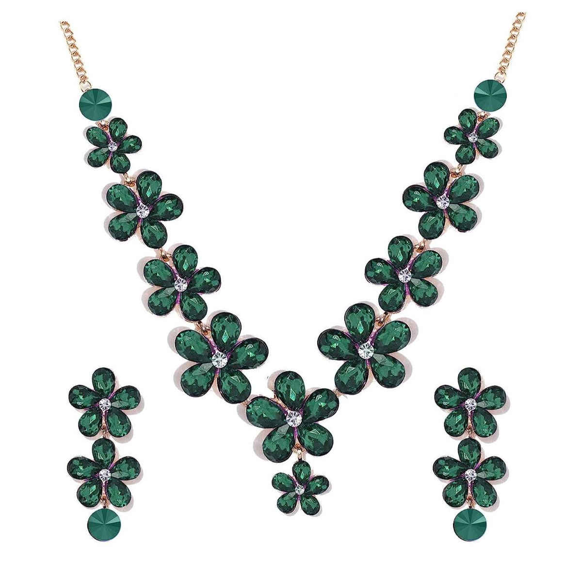 Youbella Crystal Necklace Jewellery Set With Earrings For Girls/Women (Green)(Ybnk - 5768)