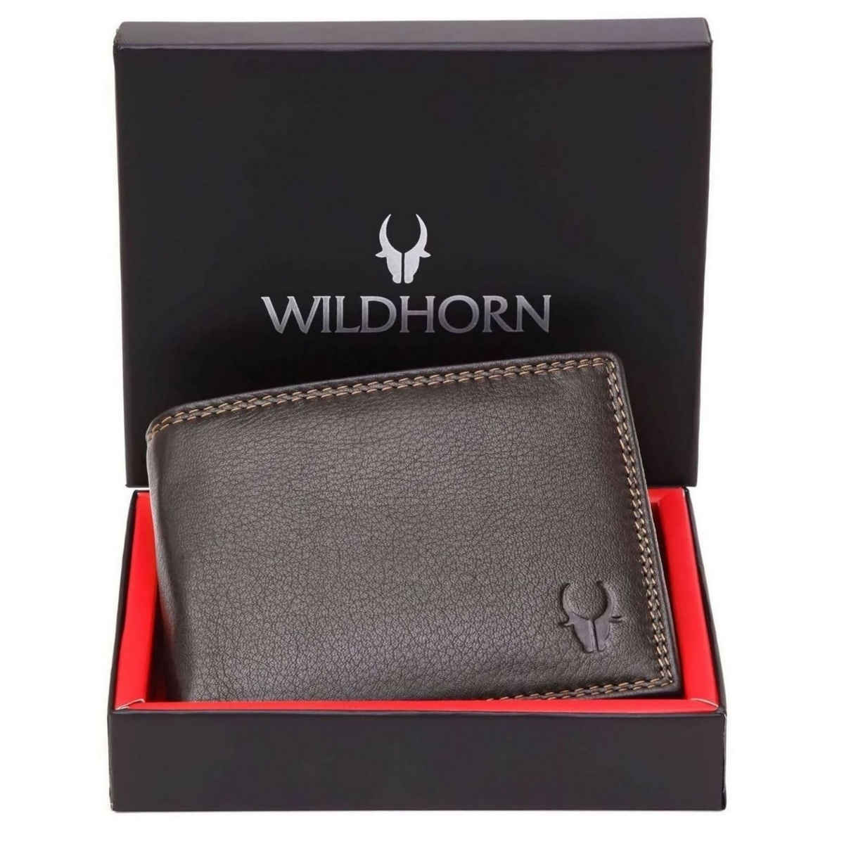 Wildhorn Men's Solid Genuine Leather Bi-Fold Wallet | Brown - Free Size