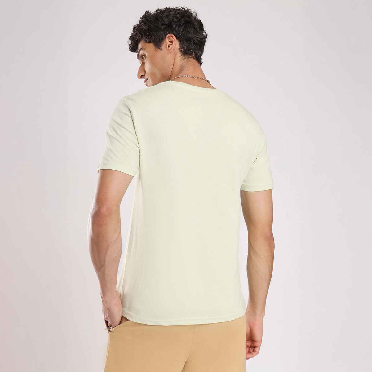 Nobero Men's Plain Classic Fit T-shirt | Cream - XXXL