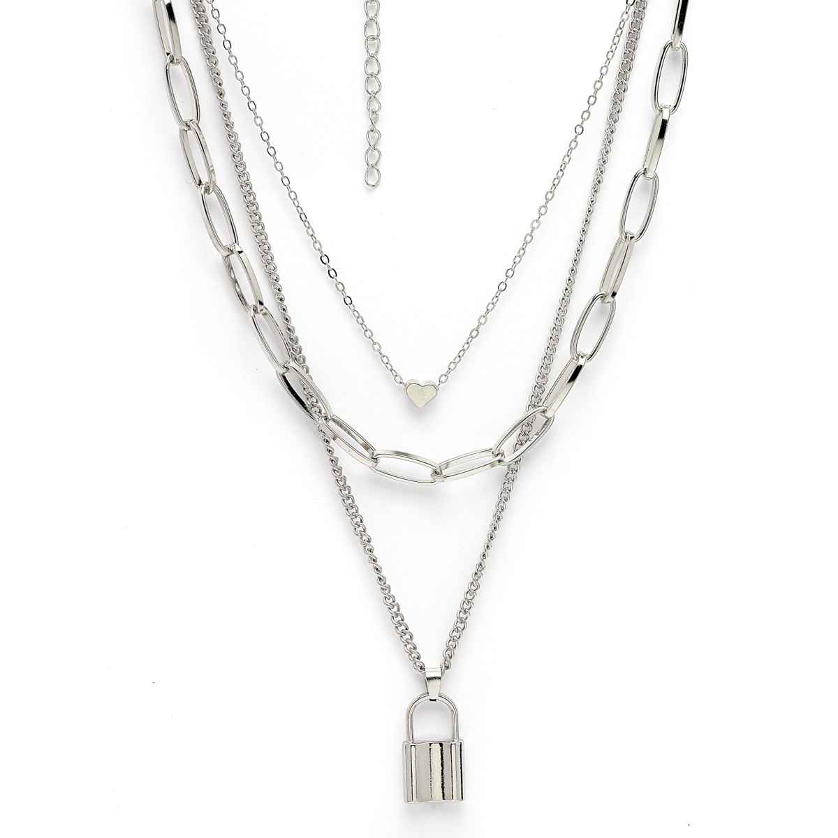 Scintillare By Sukkhi Western Style Rhodium Plated Silver Heart Lock Pendant Necklace