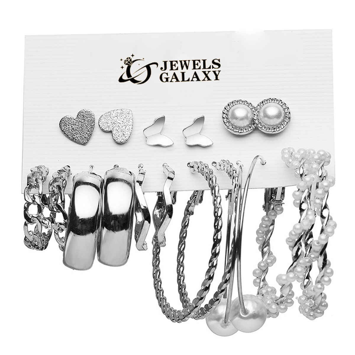 Jewels Galaxy Silver-Toned Everyday Use Studs & Hoop Earrings