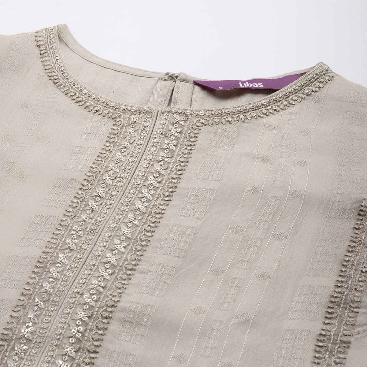 Libas Women Taupe Viscose (Dobby) Self Design With Zari Work Straight Kurta - 28069M