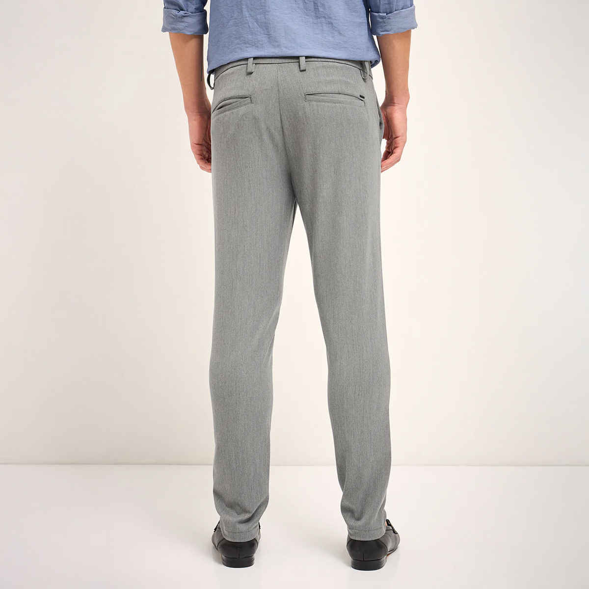 The Bear House Men 4 Way Stretch Solid Formal Trouser - Pagar | Grey | 38