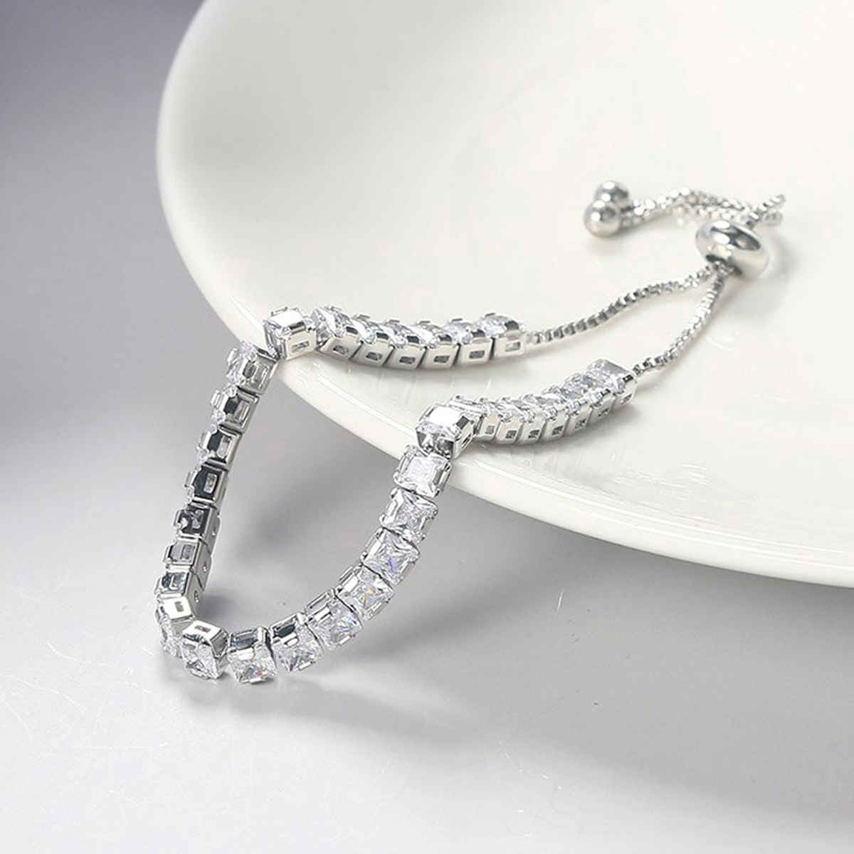 Designs & You Silver Plated Square Cut Cubic Zirconia White Matrix Tennis Bracelet | 1 Pack