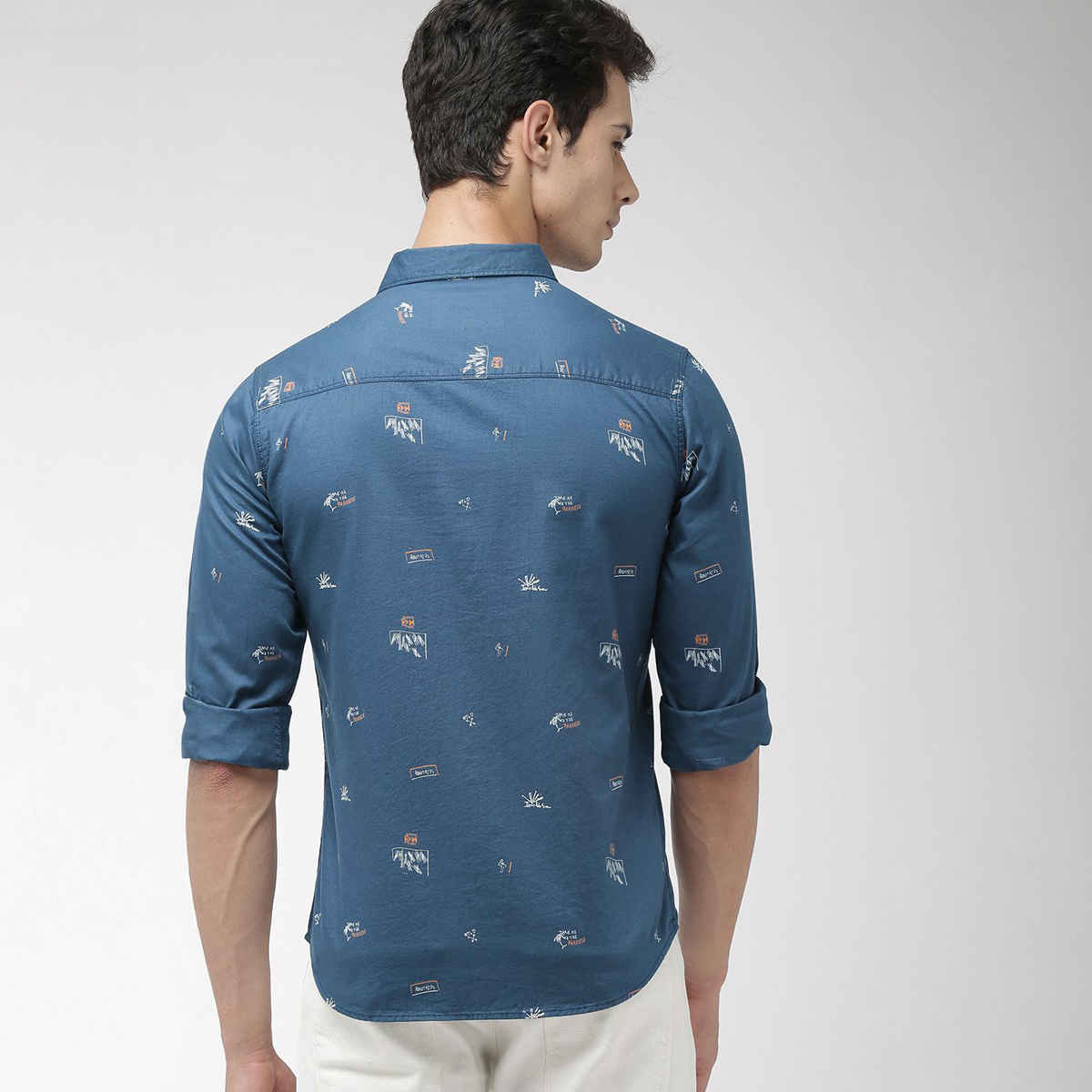 The Indian Garage Co Men's Slim Fit Abstract Print Casual Shirt | Blue - S