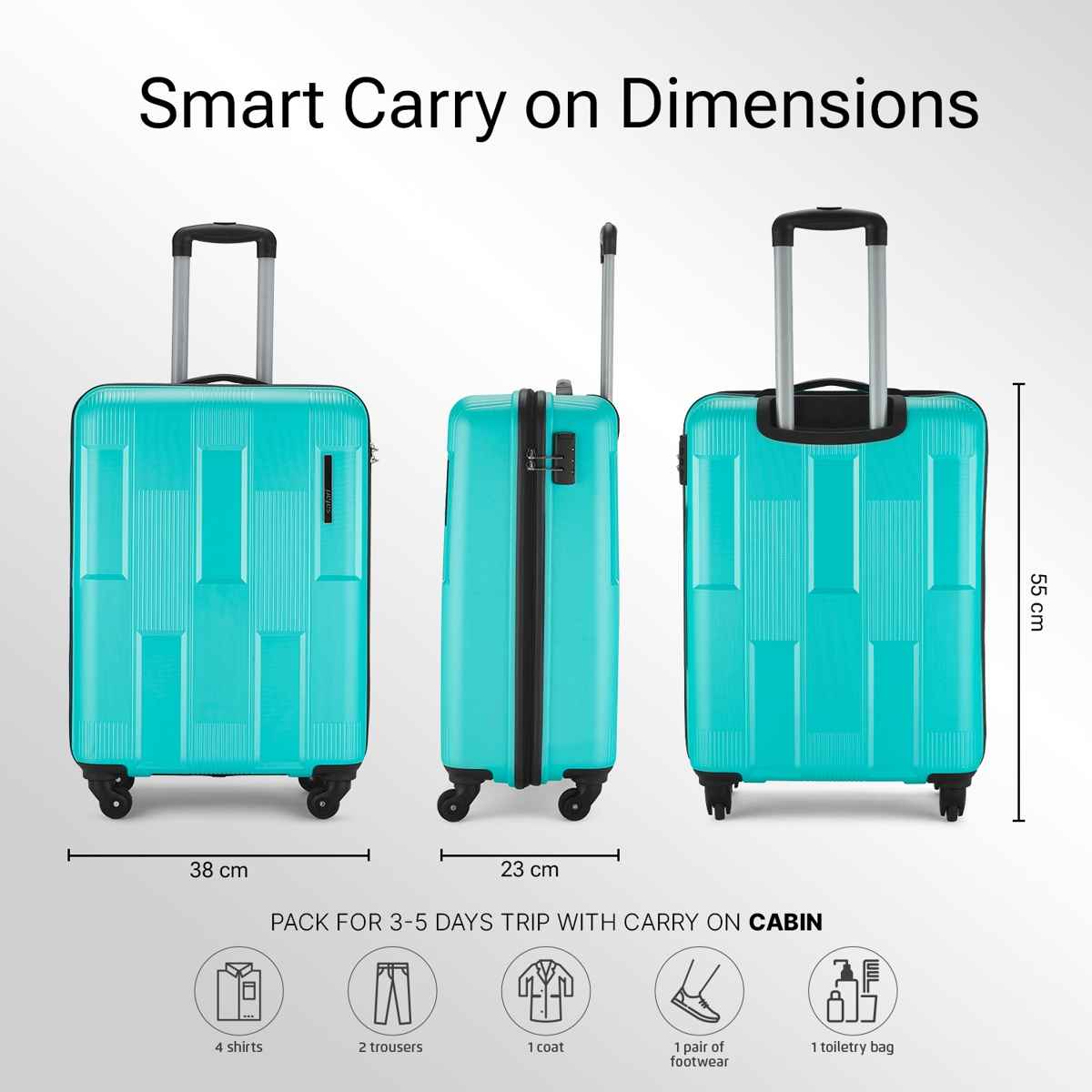 Safari Textured PP 43 L Telescopic Hard Luggage Trolley Bag | Cyan - 55 cm