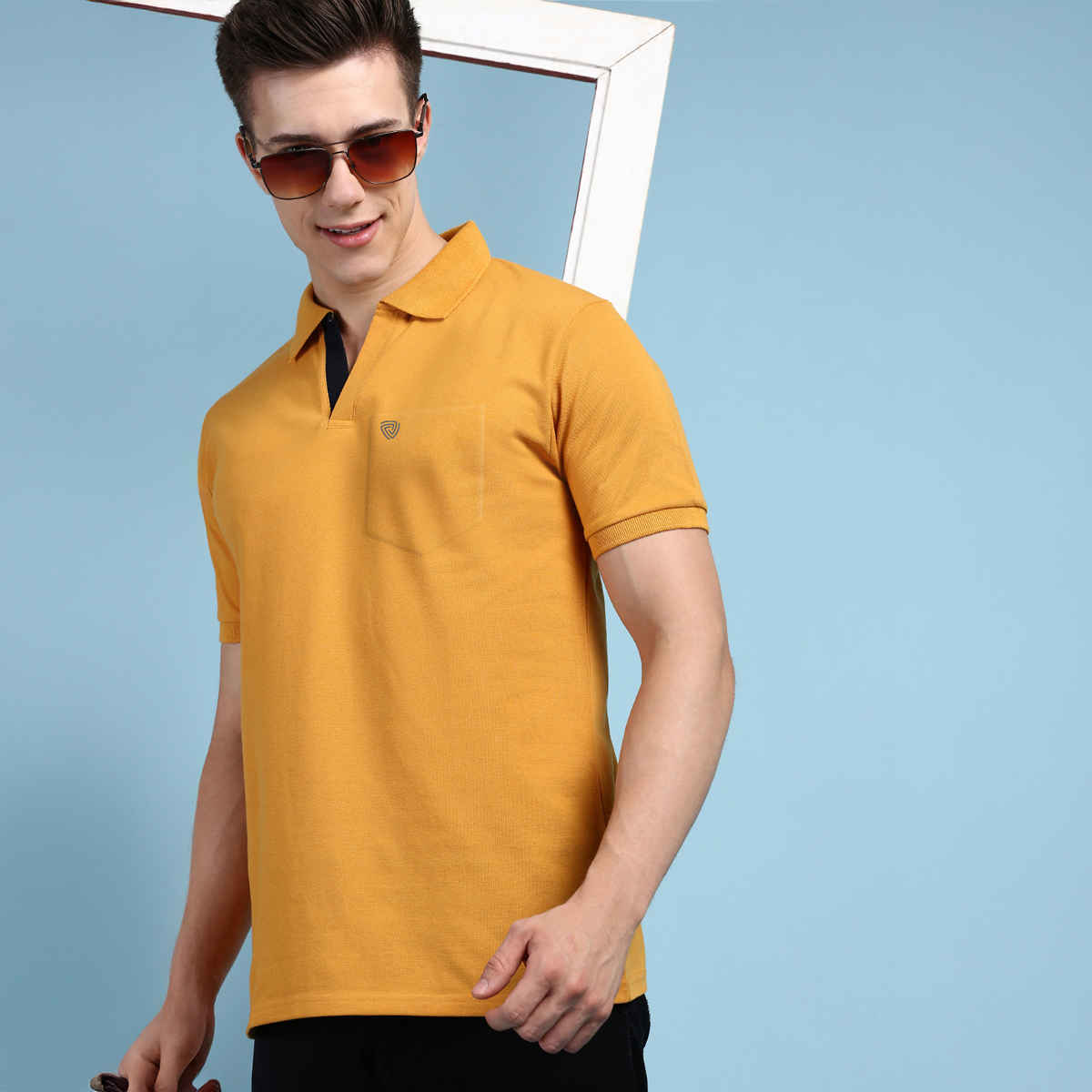 Lux Cozi Men's Solid Cotton Polo T-shirt with Pocket | Mustard - XL