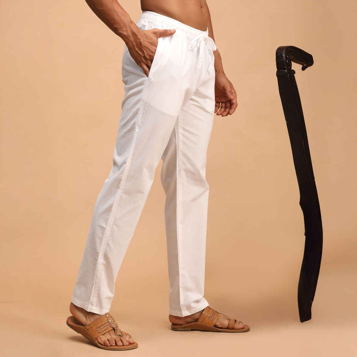 Vastramay Men's Cotton Pant Style Pyjama | White - M