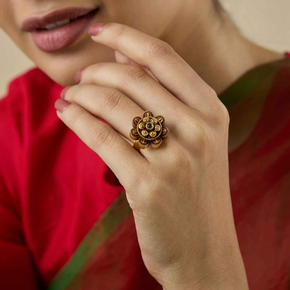 Kushal s Fashion Jewellery Ruby Gold-Plated Synthetic Stones Antique Finger Ring | 435975