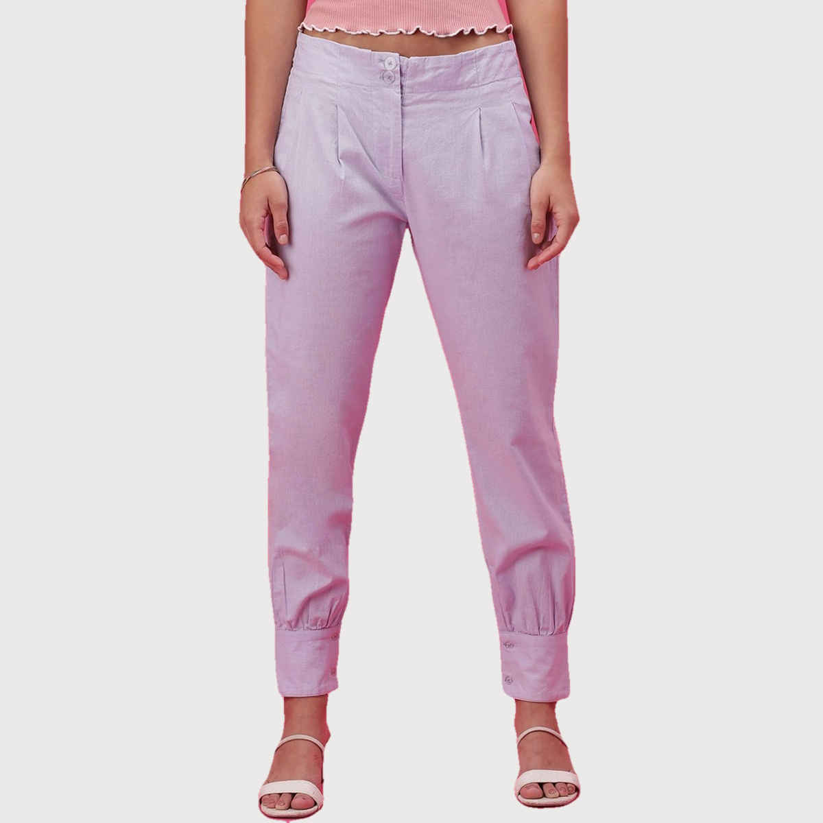 Freehand Women's Casual Tapered Pleated Pants - Orchid Petal | Solid | 28