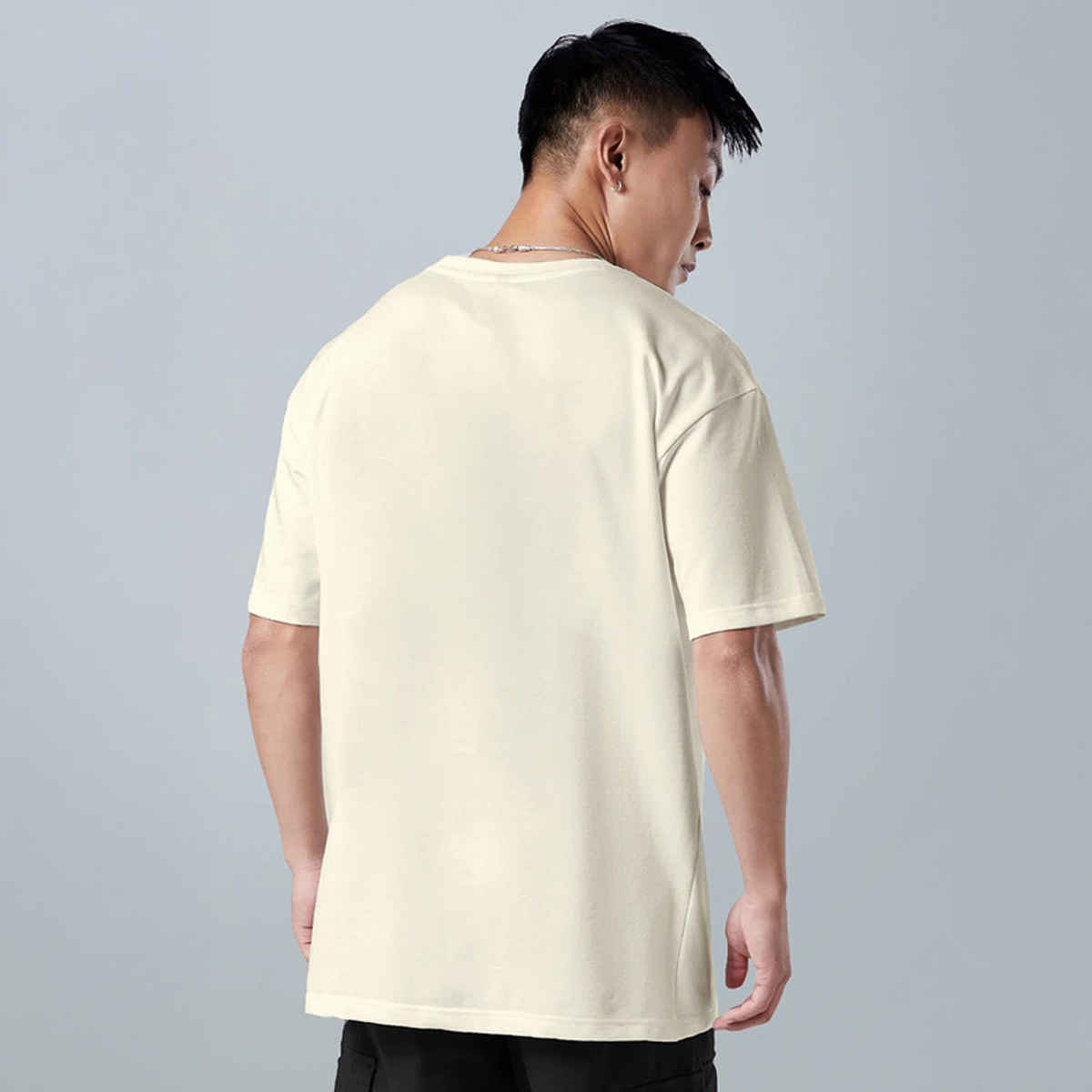 Veirdo Pure Cotton Oversized Fit Round Neck Swan White Printed T-Shirt For Men - S