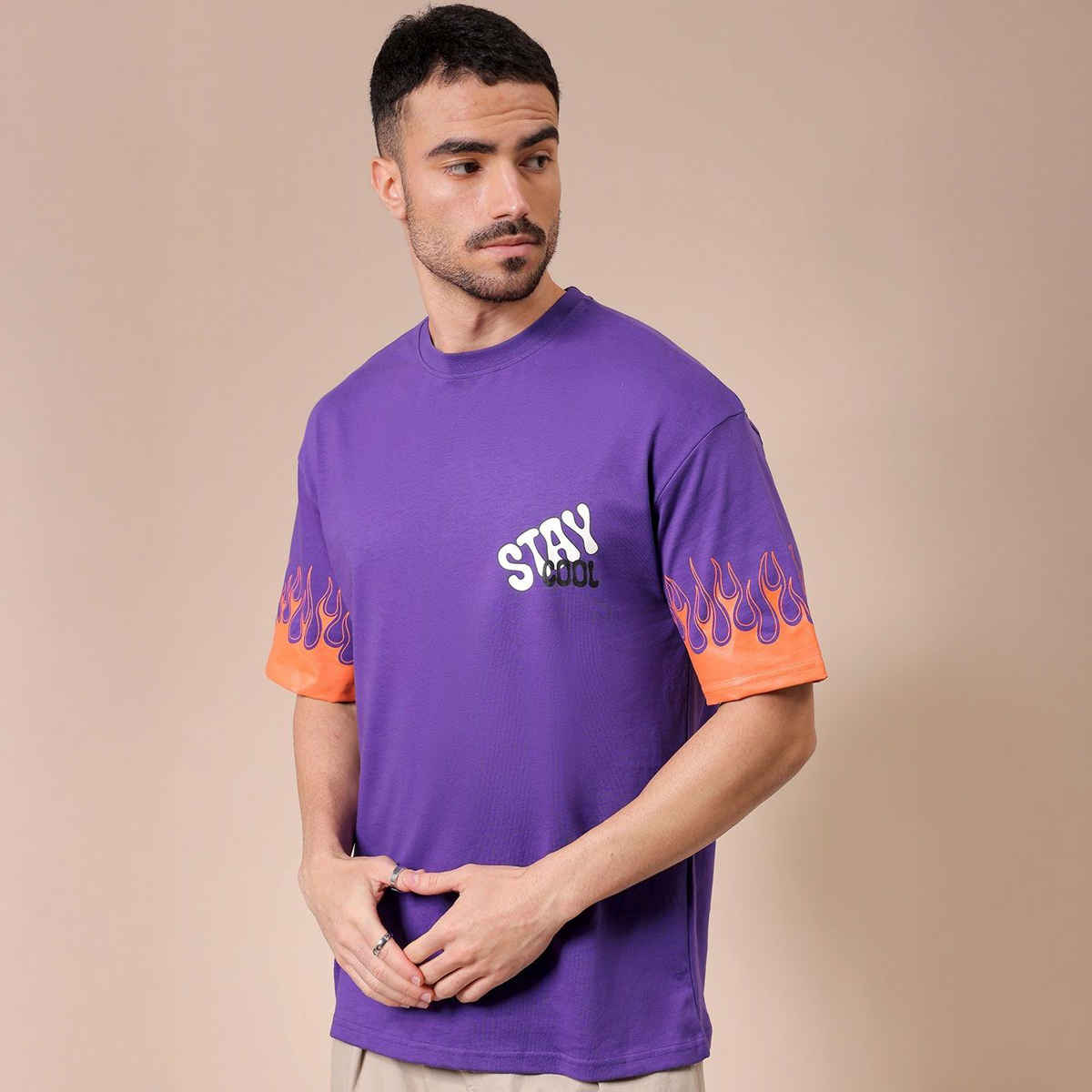 The Indian Garage Co Men's Street Boxy Placement Print T-shirt | 1023-Ktee-174-3 | Dusted Grape - S