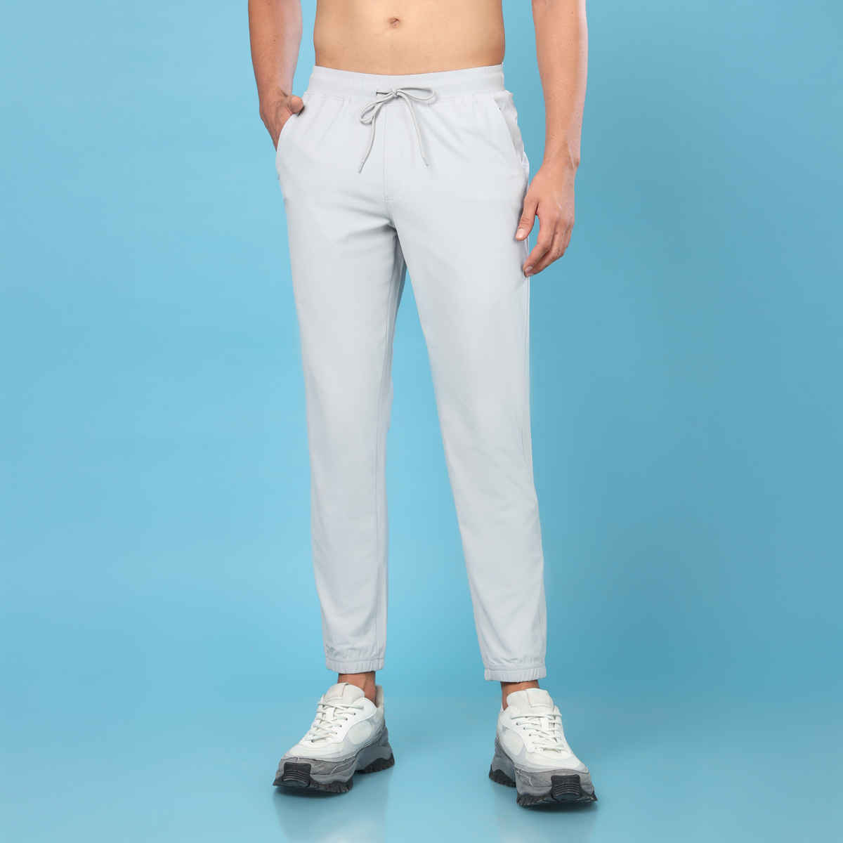 Technosport Men Poly Solid Relaxed Fit Sports Joggers with ELASTO PLUS | Lunar Grey | XL