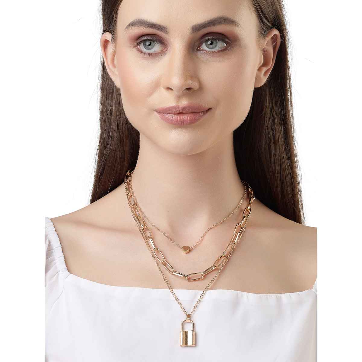 Scintillare By Sukkhi Western Style Gold Plated Heart Lock Pendant Necklace For Women