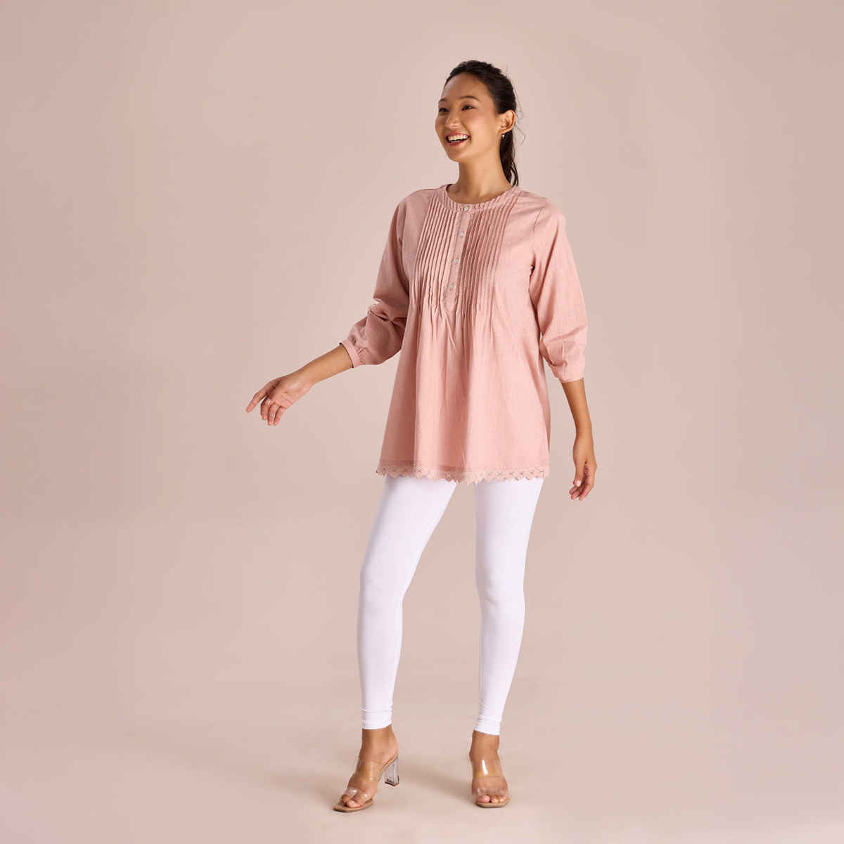 Go Colors Women's Solid Mid Rise Ankle Length Leggings | White - M