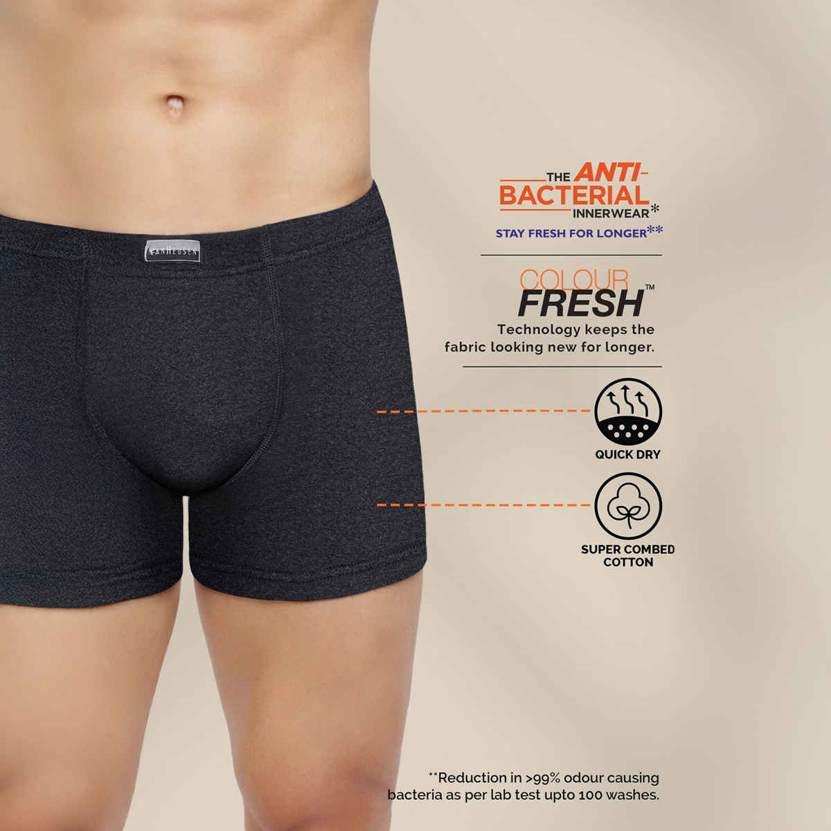 Van Heusen Men Pure Black, Dark Grey,Peat Pack Of 3 Combed Anti Bacterial Boxer Briefs |S