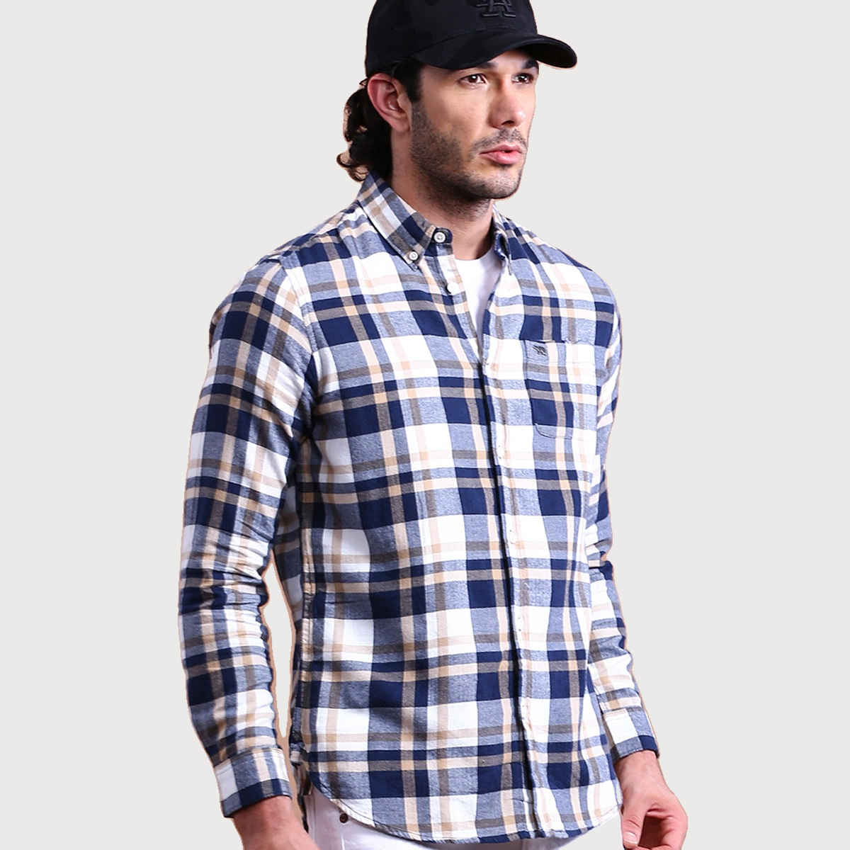 The Bear House Men Slim Fit Checked Cotton Casual Shirt - Eagle | Blue and Grey | L