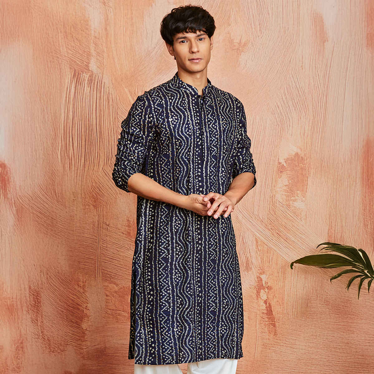 Vastramay Men's Rayon Kurta | Navy Blue - S
