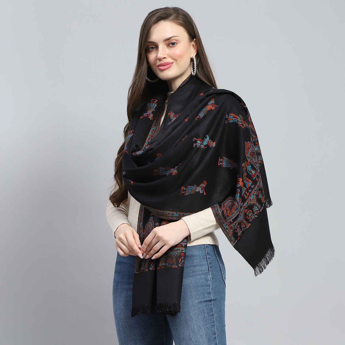 Monte Carlo Womens Self Design Multi Colored Stole (224Stl4399-0-28) (L 200 Cm X W 70 Cm)