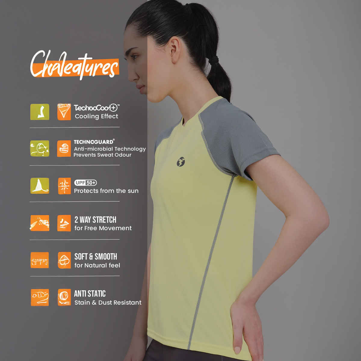 Technosport Women Colorblock Slim Fit Round Neck Sports T-shirt with Technocool - Wax Yellow XXL