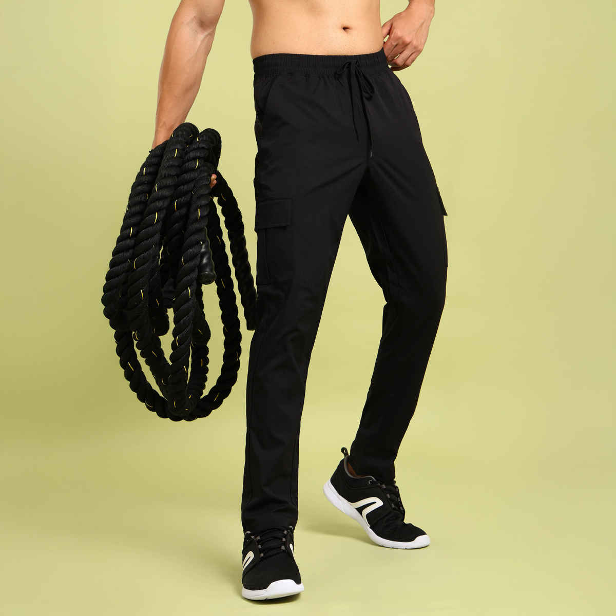 Technosport Men Poly Solid Relax Fit Sports Cargo Trackpants with TS FLEXI | Black | M