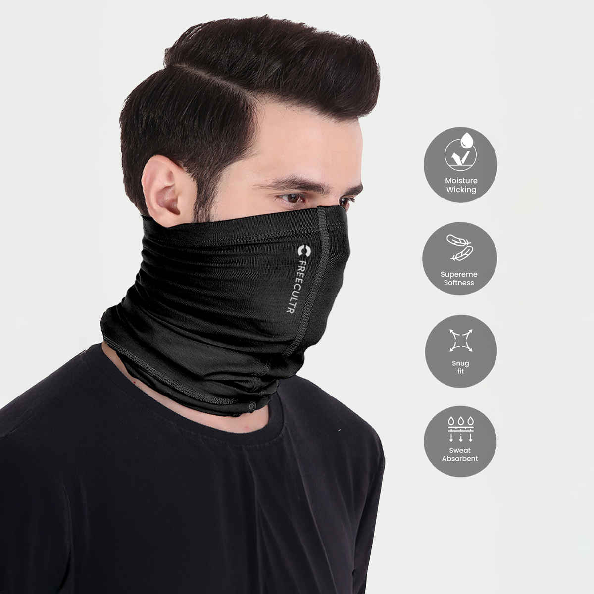 Freecultr Unisex Solid Bamboo Bandana | Black - Free Size