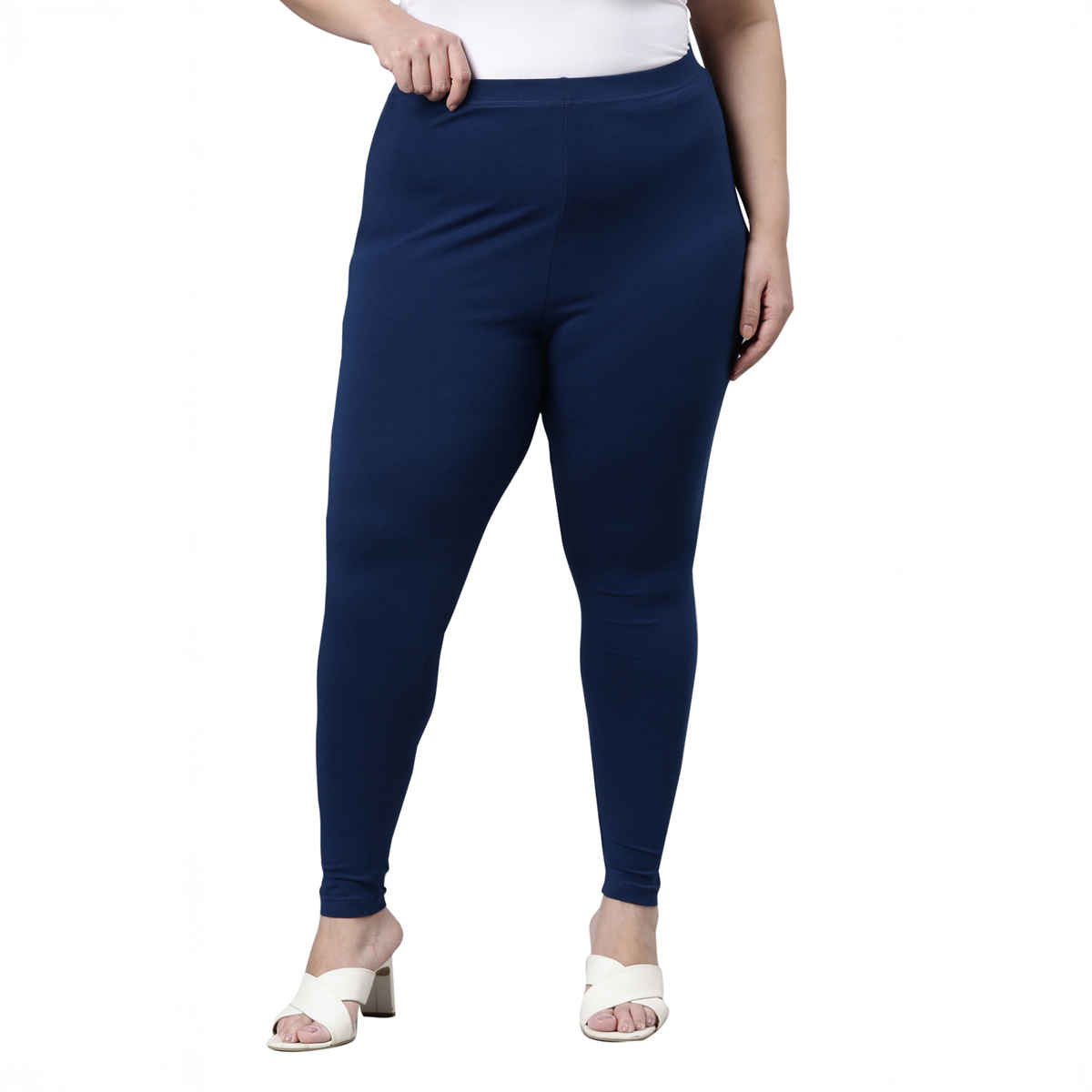Go Colors Women's Solid Mid Rise Ankle Length Leggings | Royal - 2XL