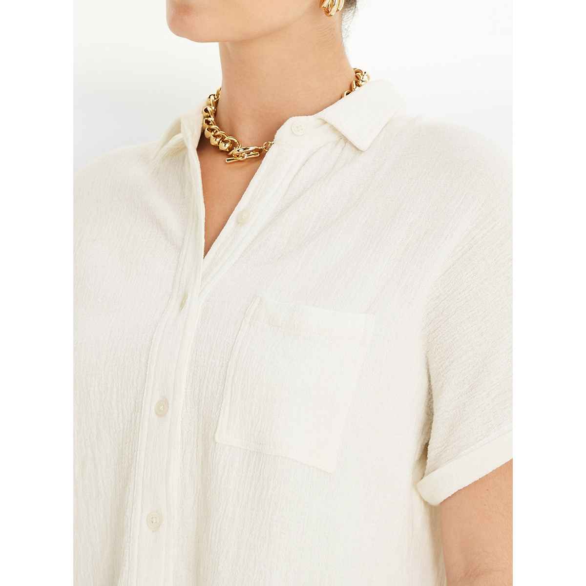 Styli Women's Regular Fit Shirt with Extended Shoulder | Off White - XXL