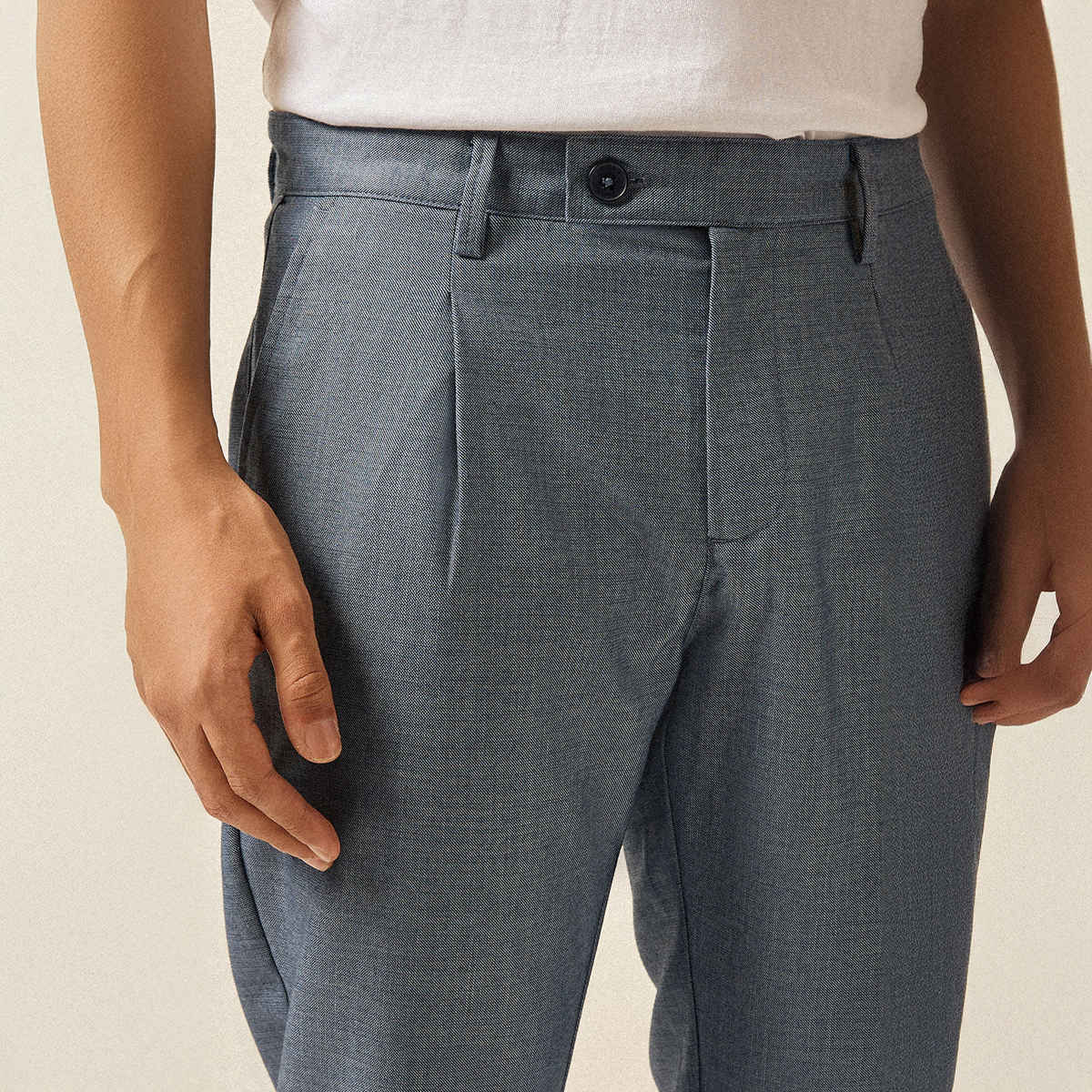 THE BEAR HOUSE Men's Solid Regular Fit Formal Trouser | TRO-DANIEL-BL | Blue - 30