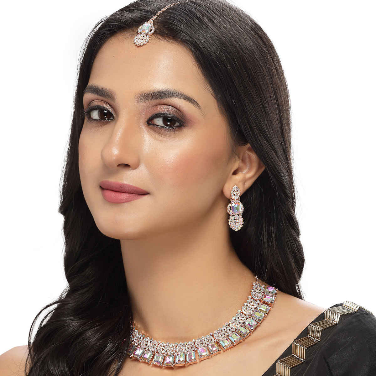 Sukkhi Striking Gold Plated Rose Gold Stone Studded Choker Necklace Set