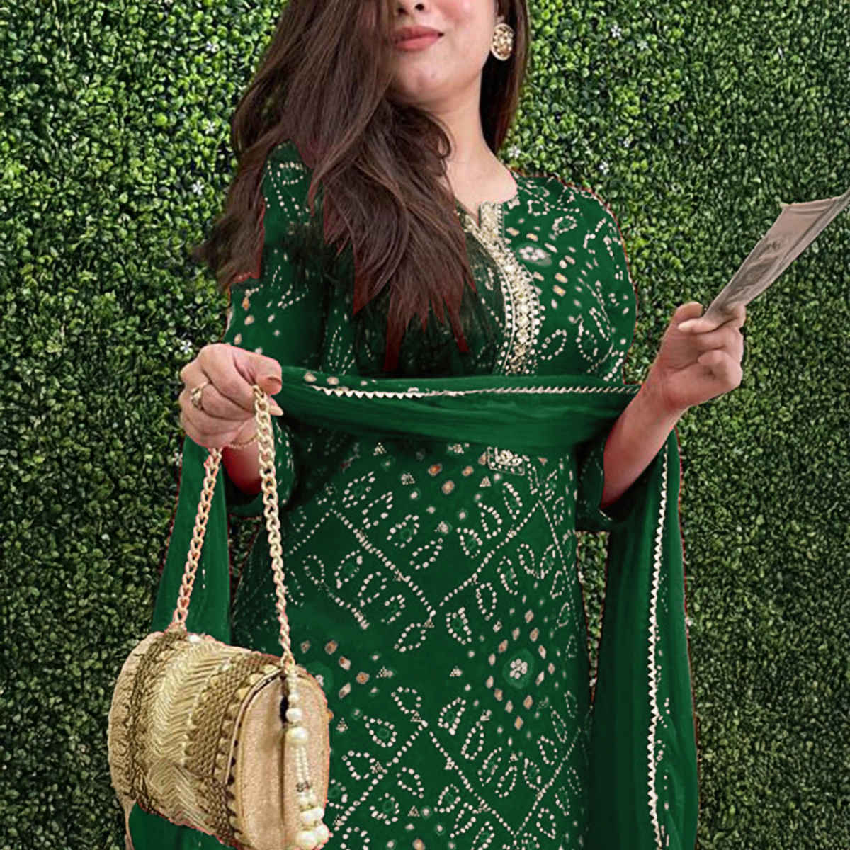 GoSriKi Women's Rayon Blend Straight Printed Kurta with Pant & Dupatta | TURAE | Green - S