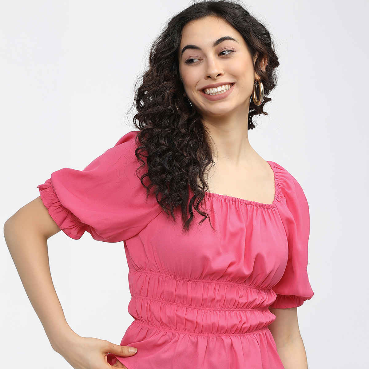 Tokyo Talkies Women's Solid Casual Top | Pink - L