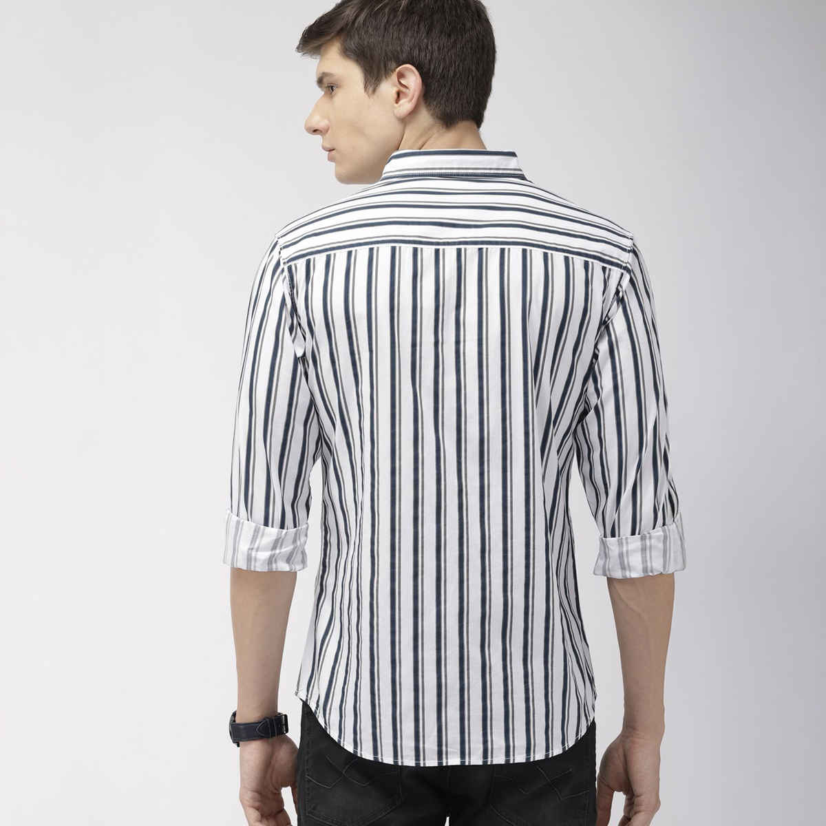 The Indian Garage Co Men's Slim Fit Multi Stripes Casual Shirt | White - M