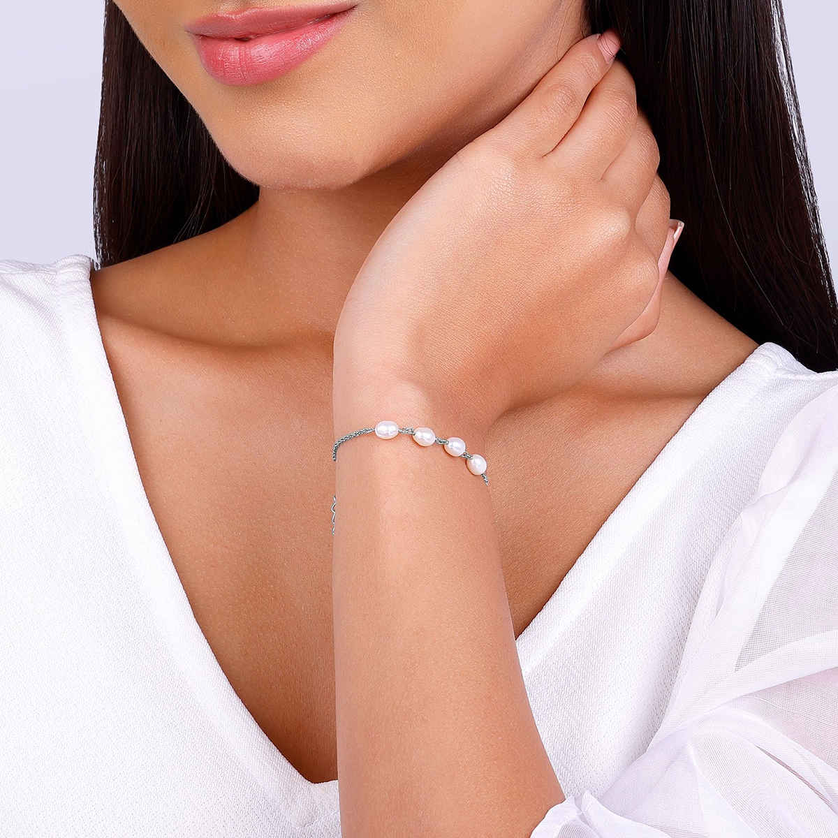 Giva Silver Pearl Glance Bracelet