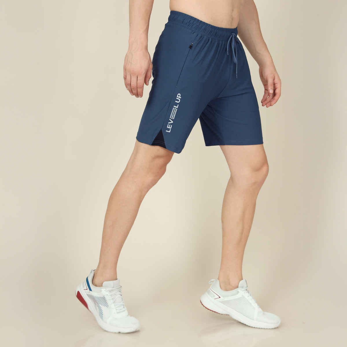 Technosport Men Poly Solid Slim Fit Sports Shorts with ELASTO LITE | Light Navy | XXL