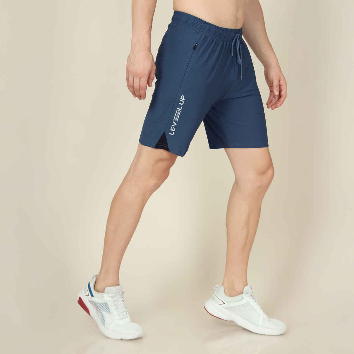 Technosport Men Poly Solid Slim Fit Sports Shorts with ELASTO LITE | Light Navy | L
