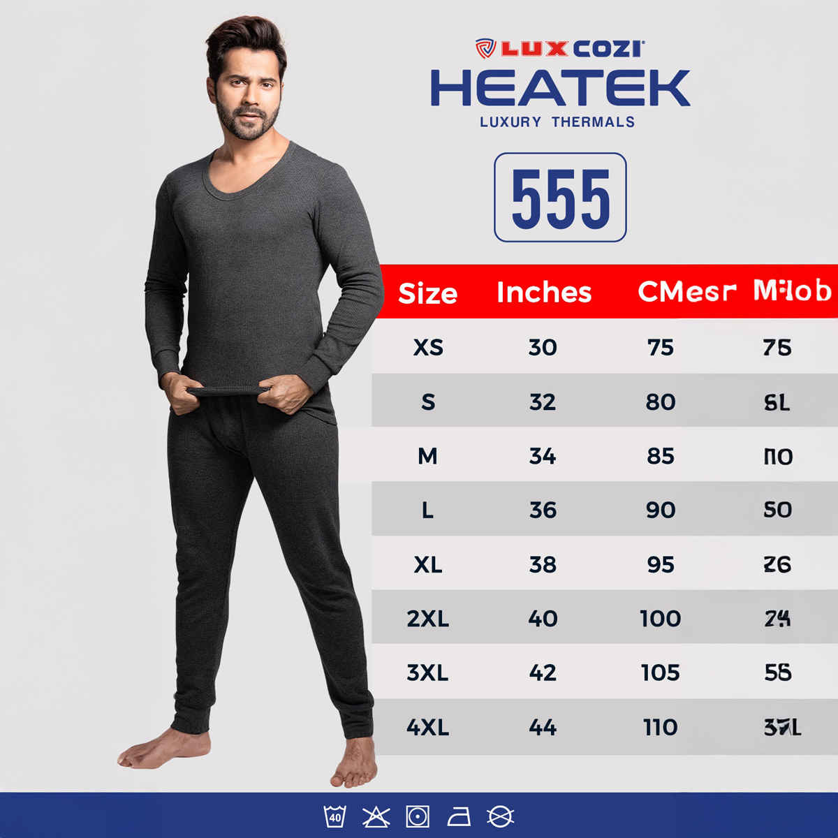 Lux Cozi Men's Heatek Thermal Comfort, Stretchable & Super Warm Set | Black Melange-90