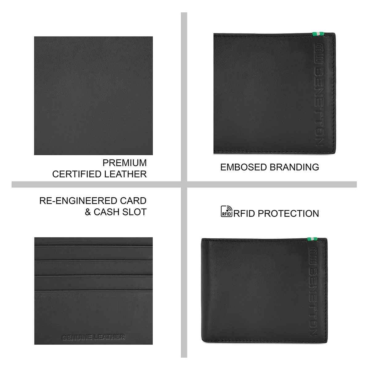 United Colors Of Benetton Men's Logo Genuine Leather Global Coin Wallet | Black - One Size