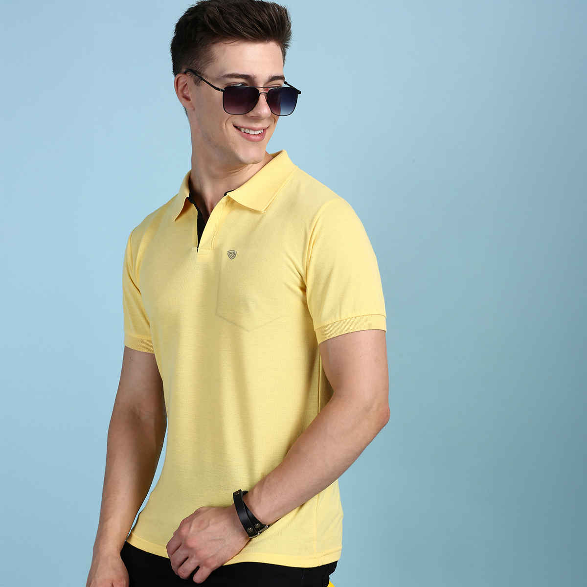 Lux Cozi Men's Solid Cotton Polo T-shirt with Pocket | Yellow - S
