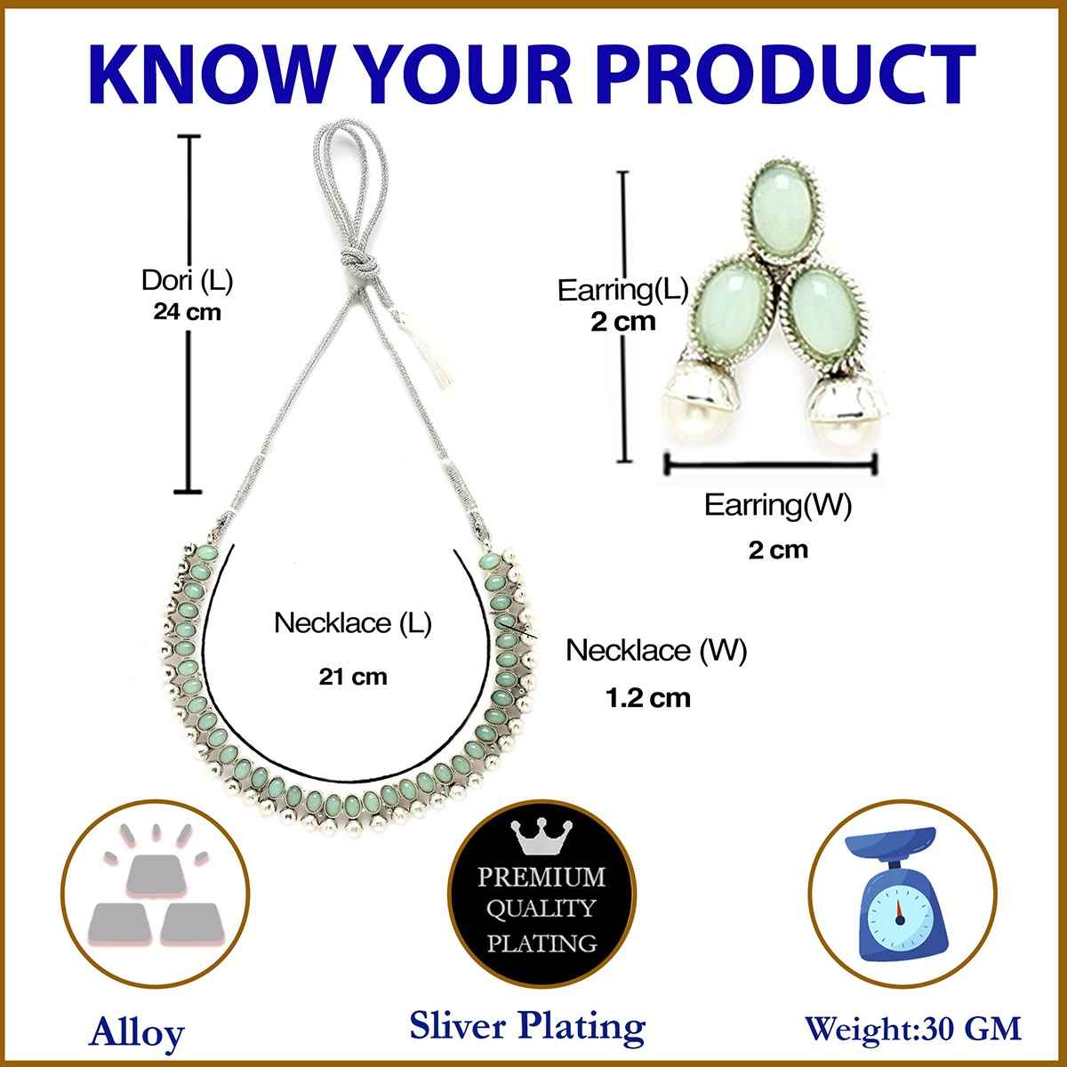 Zeneme Oxidised Silver Traditional Sea Green CZ Necklace With Earrings Jewellery For Women & Girls