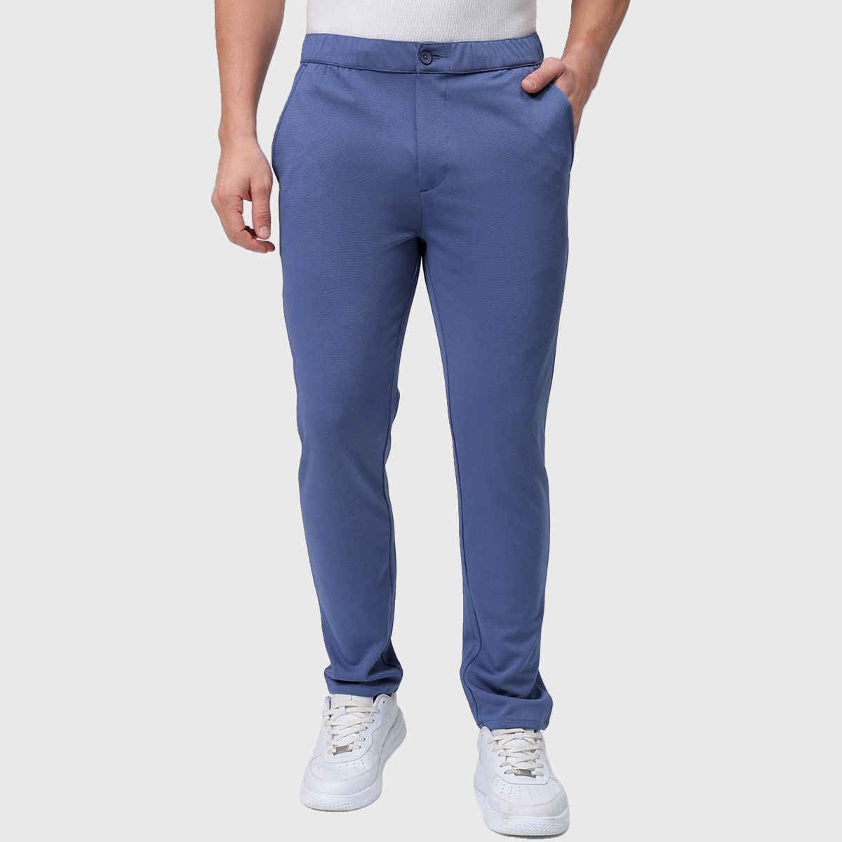 The Indian Garage Co Men Formal Slim Elemental Blue Textured Trousers - 32 | 1222-Knjgtr-16